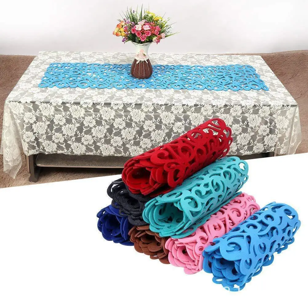 

New Modern Rectangle Felt Table Runners Hollow Out Fashion Felt Placemat Table Runner Home Table Decoration Flag