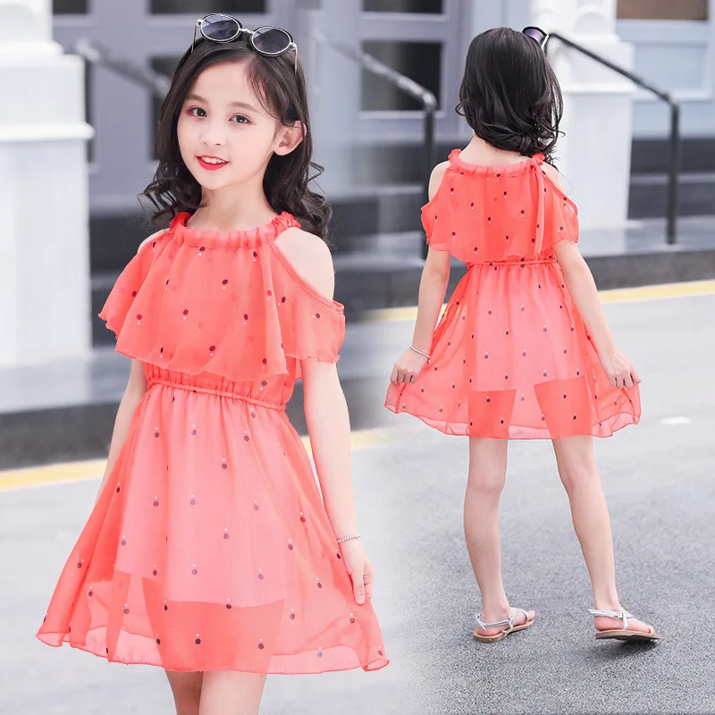 Лето 2021 одежда для девочек-подростков шифоновые платья на бретельках с цветочным