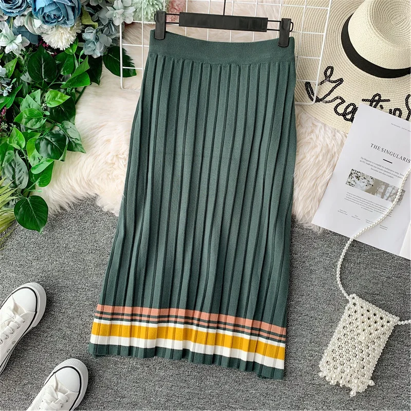 Новая коллекция Осенняя Женская плиссированная трикотажная Юбка До Колена в