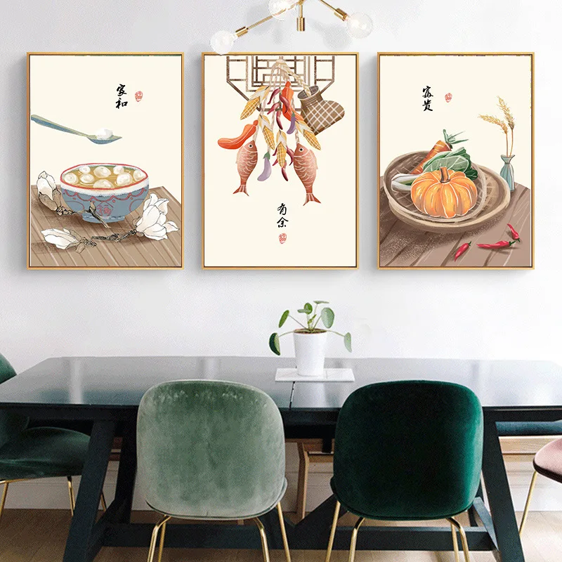 

Chinese Modern Murals Unframed Folk Auspicious Canvas Poster Print Home And Wealth Decorative Painting Of Fruits And Vegetables
