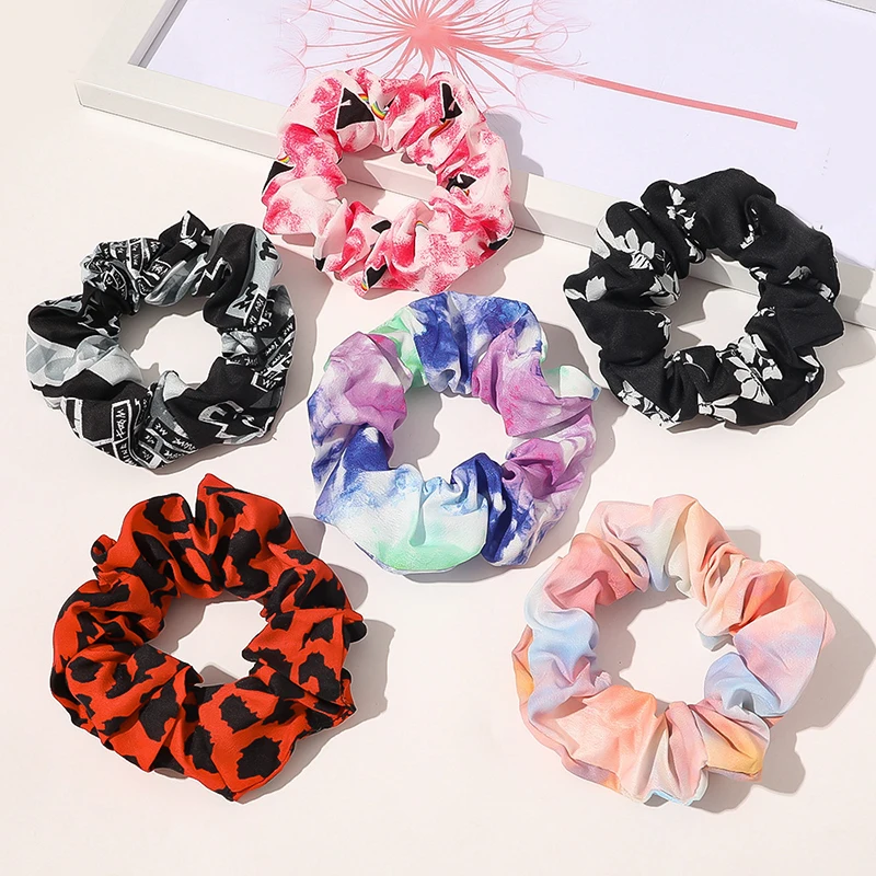 

1Pcs Tie-dye Leopard Rainbow Print Hair Scrunchie Soft Hair Ring Rope Elastic Rubber Band Hairband Headwear Hair Tie Floral