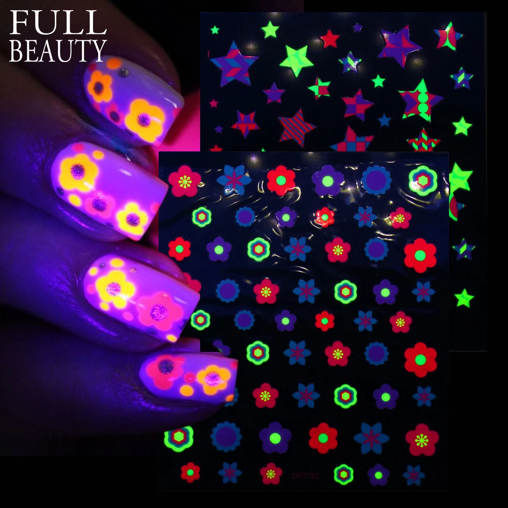 Люминесцентные наклейки на ногти луна звезды Роза дизайн для ногтей светятся в