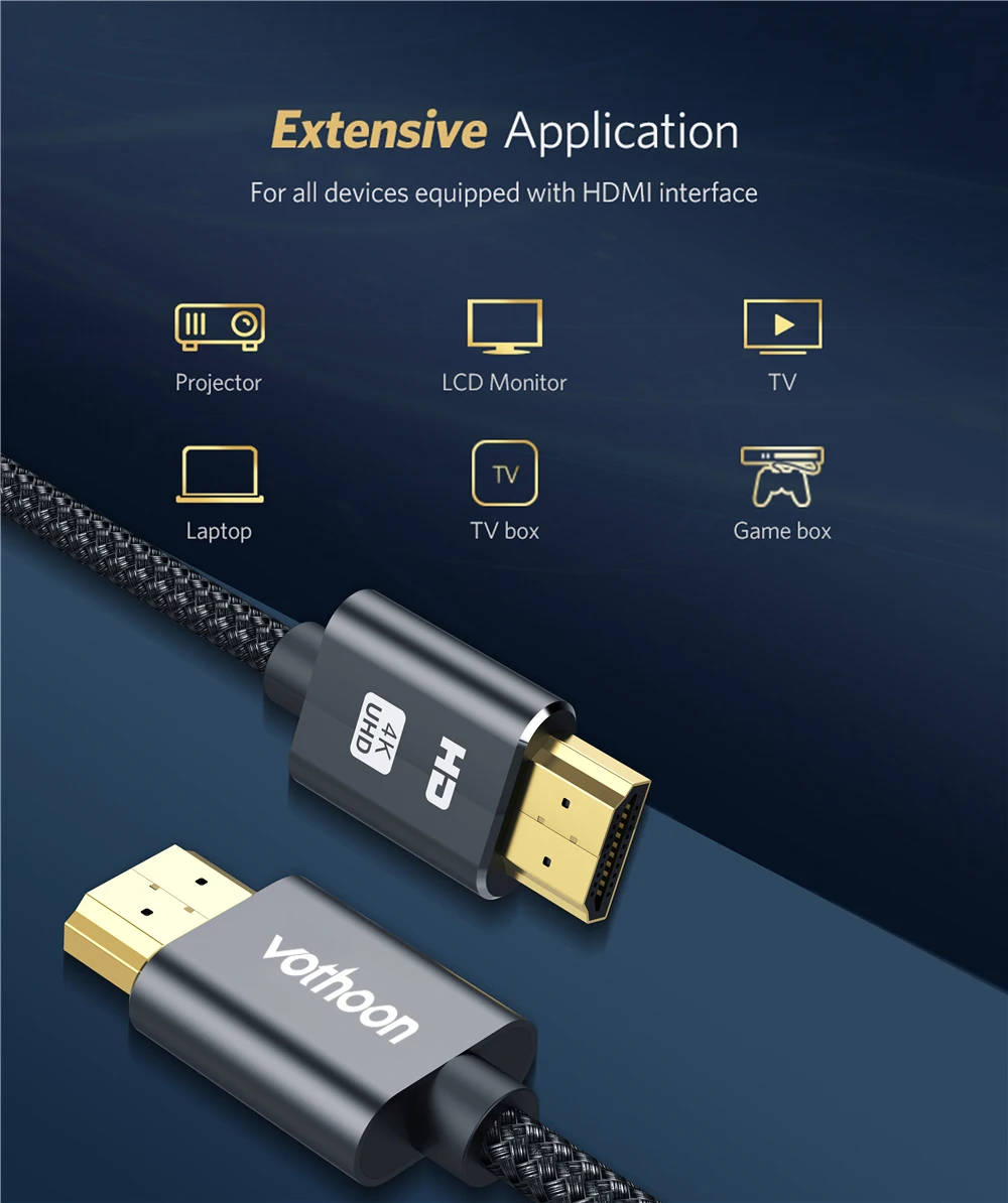 Vothoon 4K 60Hz HDMI 2,0 кабель HDMI к HDMI кабель Ethernet кабель для PS3 проектор HD lcd Apple tv компьютер ноутбук к Displayer