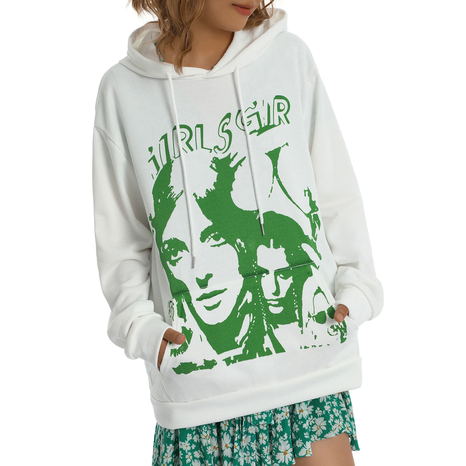 

Женский свободный свитер, шапка с длинным рукавом и портретным принтом, Повседневная модная Толстовка на весну и осень