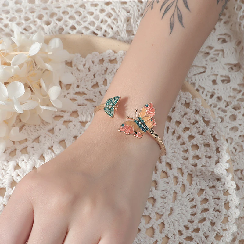 

Forest Painted Bracelet Color Enamel Butterfly Opening Adjustable Bracelet Gift Opening Bracelet Around For Women