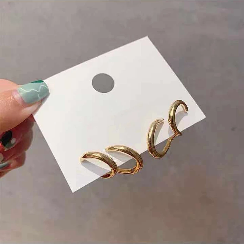 Модные двойные круглые серьги кольца специальный дизайн сверху и снизу двойное