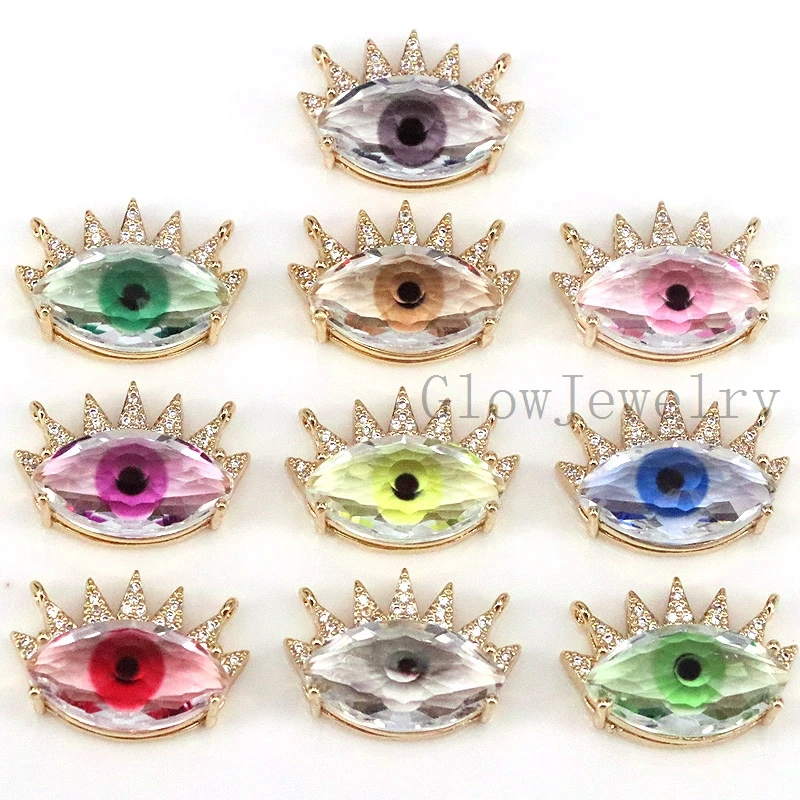 

5Pcs ,Trendy Eye Link With Transparent Coloful Crystal Connector Beads,Cubic Zircon Eye Lucky Charms, Jewelry Fin