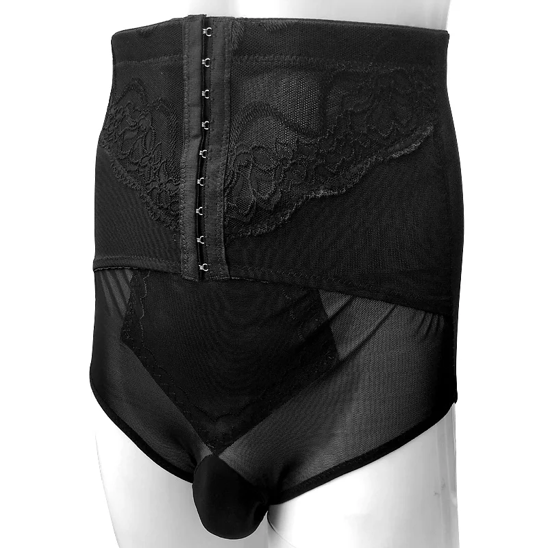 Черный Sissy кружевные Компрессионные шорты трусы с мешочком для пениса Сетчатое мужское Корректирующее белье нижнее белье для бодибилдинга Боксеры Шорты Нижнее белье - Цвет: Черный