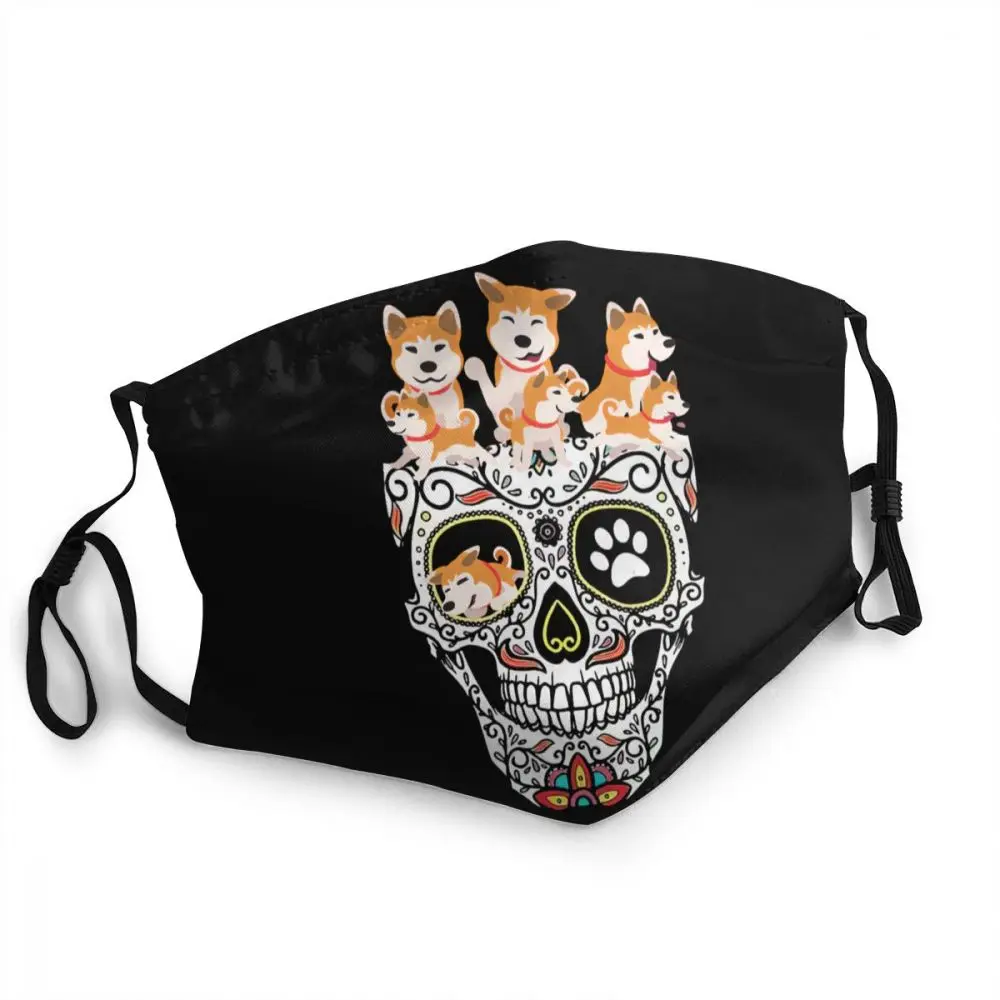 

Akita Inu Halloween Skull Non-Disposable Unisex Face Mask Japanese Animal Dog Anti Dust Protection Cover Respirator Mouth-Muffle