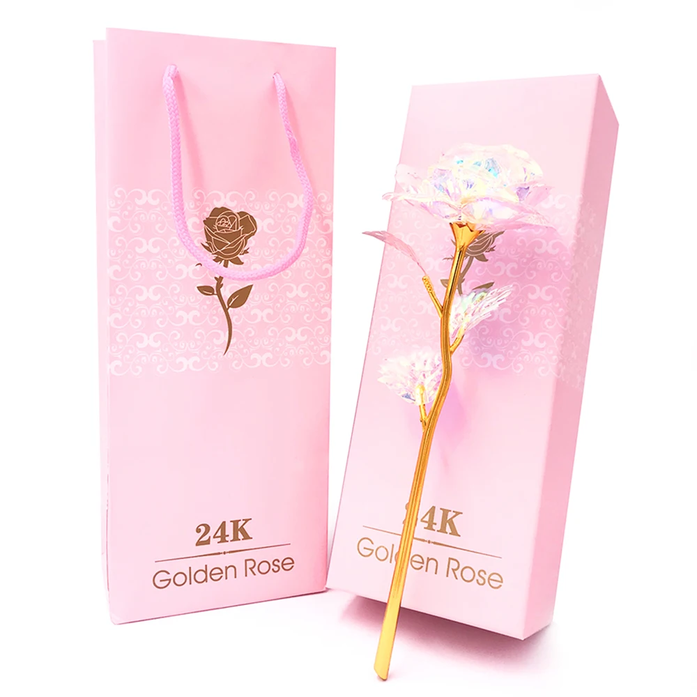 flowers BOX 1 шт., имитация вечности, 24 K, Золотая фольга, розовый цветок, радуга, День Святого Валентина, романтический цветок, свадебный подарок, красивый светодиодный светящийся - Цвет: flowers BOX