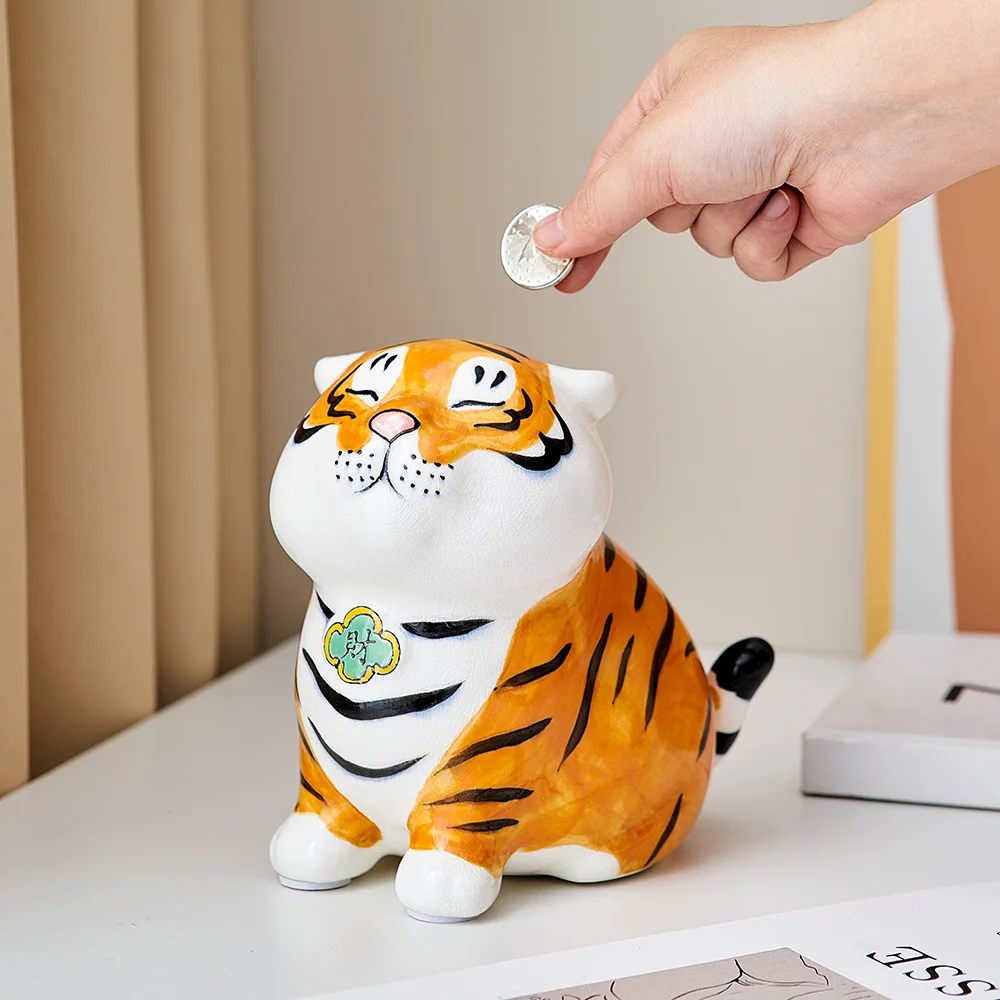 

Декоративная копилка в китайском стиле, милый тигр, керамические украшения, копилка для монет, аксессуары для стола, копилка для детей, пода...