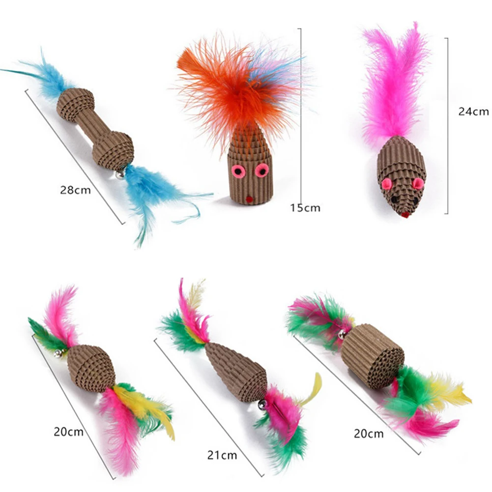 

Cat Toys Pet Cats Paper Toys Funny Mini Mouse With eyes Papers Toys Colorful Feather Plush False Mouse Toy Corrugated Paper Toy