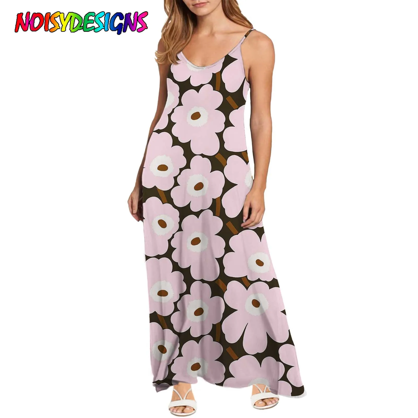 

NOISYDESIGNS Women Sexy Sleeveless Strap Dress Poppy Flower Pattern Printing Summer Loose Party Long Maxi Dresses Sundress 2021