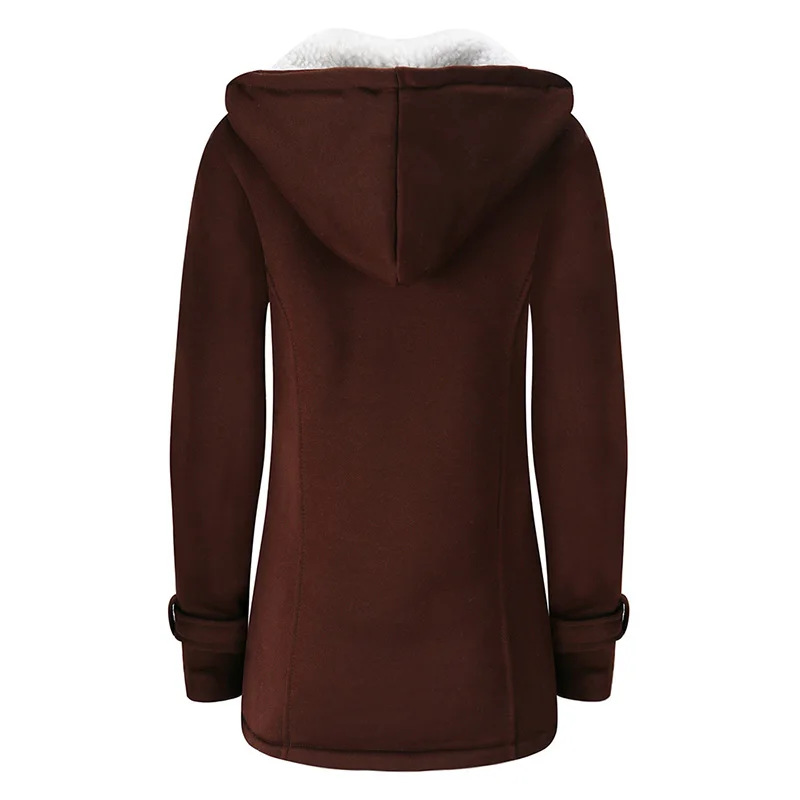 ANSELF Parka пальто женское с капюшоном Дафлкот куртка из искусственного меха Подкладка Пряжка молния спереди плюс размер теплая зимняя повседневная верхняя одежда