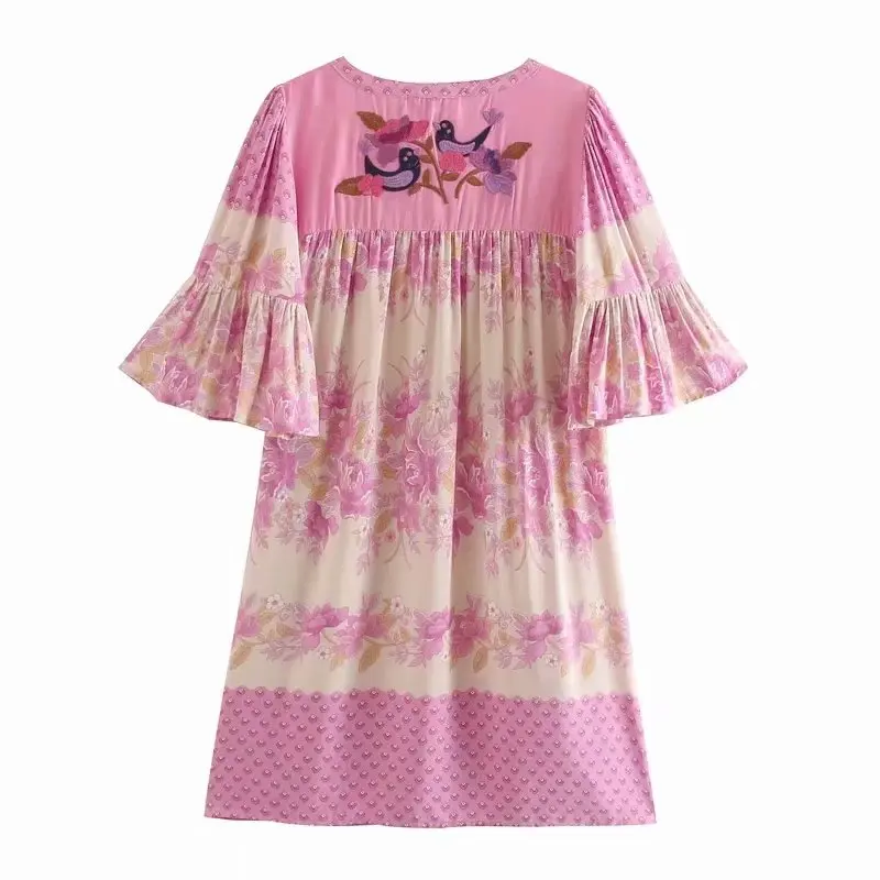 Boho королев для женщин с рукавами фонариками цветочной вышивкой пляжное богемное