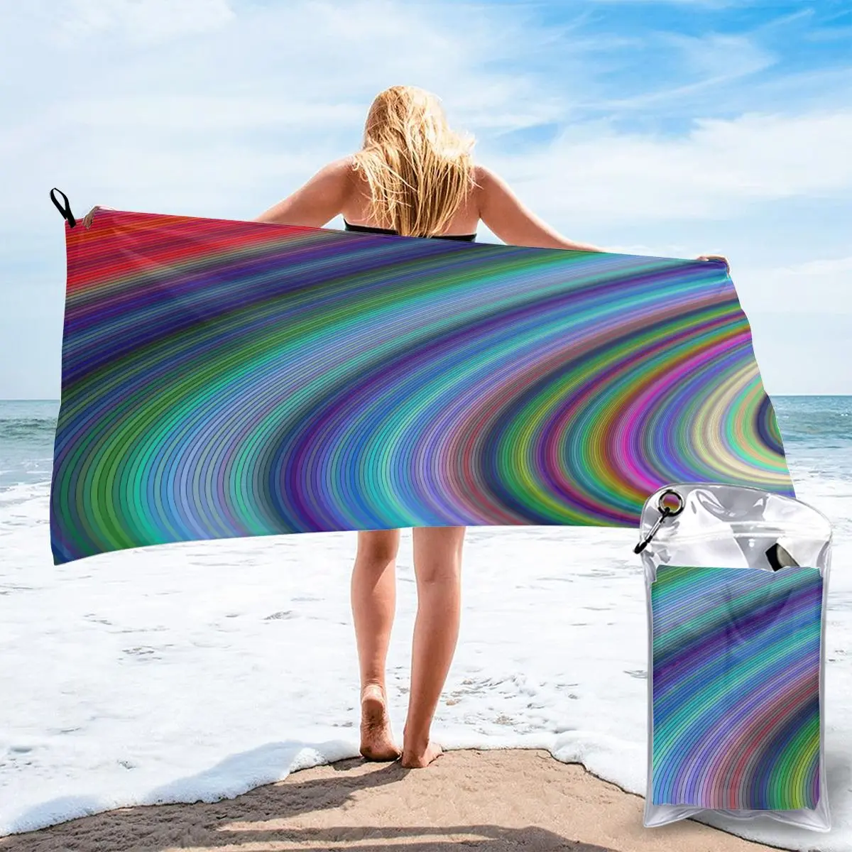 Банное полотенце с радужной текстурой быстросохнущее большое тонкое