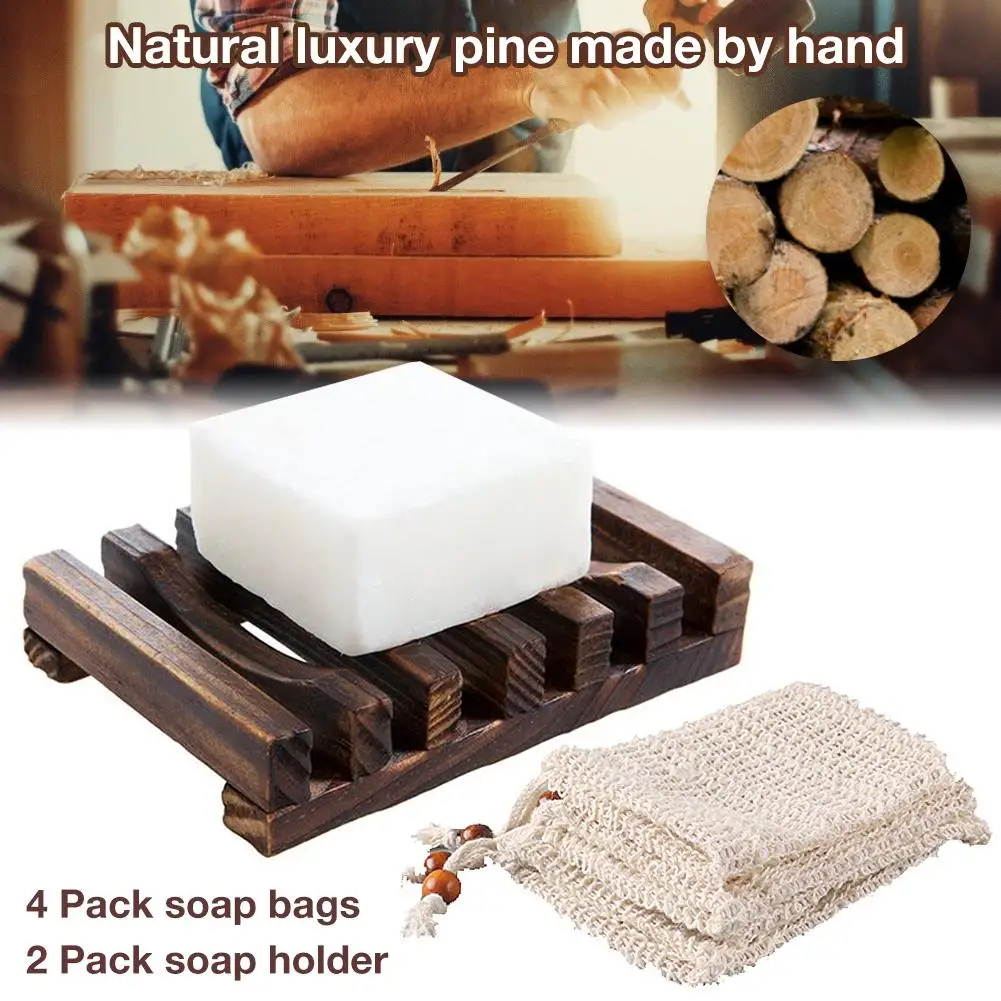 

66Pcs/set Bamboo Wooden Soap Dish Shower Case Holder With Soap Exfoliating Bag Soap Container Storage Box Natural Soap Saver
