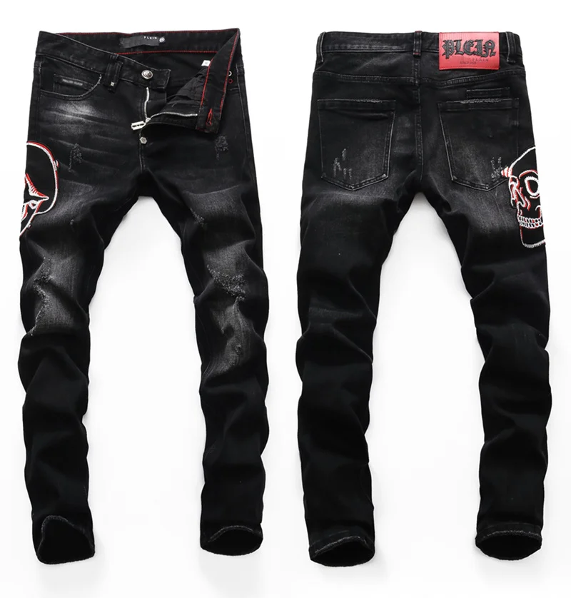 

2021 European Style Men plein brand blue jeans mens slim denim trousers plein Skulls jeans Straight Stretch jeans pants for men