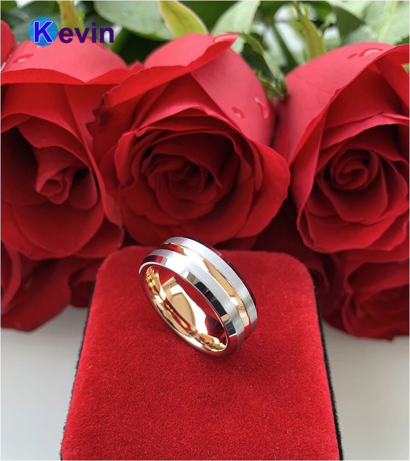 Кольцо из розового золота вольфрамовые кольца для мужчин и женщин удобные 8