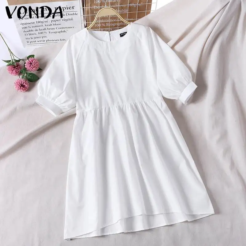 

Women Summer Mini Dress 2021 VONDA Vintage Short Sleeve Party Mini Dress Holiday Beach Sundress Casual Loose Vestidos Oversized