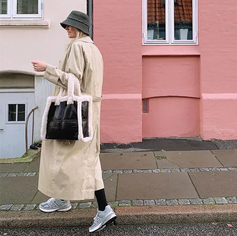 

Luxury Design Patchwork Plush Ladies Handbags Soft PU Leather Female Shoulder Bags Large Capacity Simple Women Daily Casual Tote