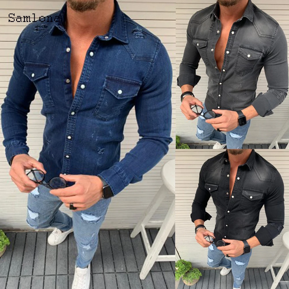 Европейская и американская простая Новая мужская джинсовая рубашка