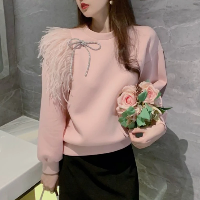 

Kimotimo Women Hoodie Sweatshirts 2020 Winter Pink Bow Oversize Ladies Pullovers Elegant Sweet Fashion Korean Tops Casual