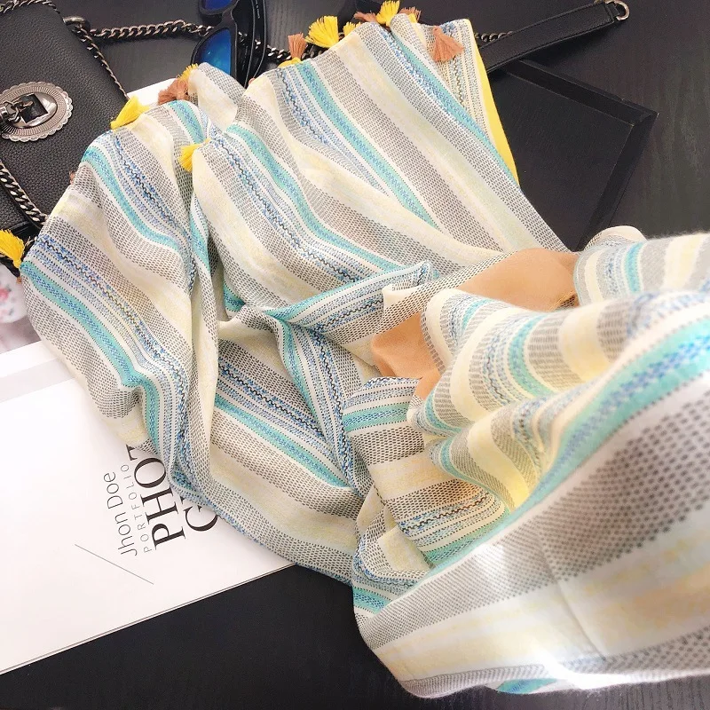 2020 испанская мода простая лента Омбре цепь кисточка шаль из вискозы шарф женский