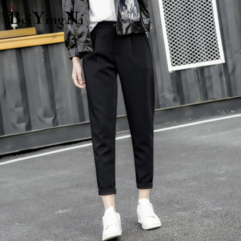 

Beiyingni S-5XL Plus Size Loose Slim Suits Pants Womens High Street Vintage Harajuku Office Ladies Trousers Female Black Pant OL