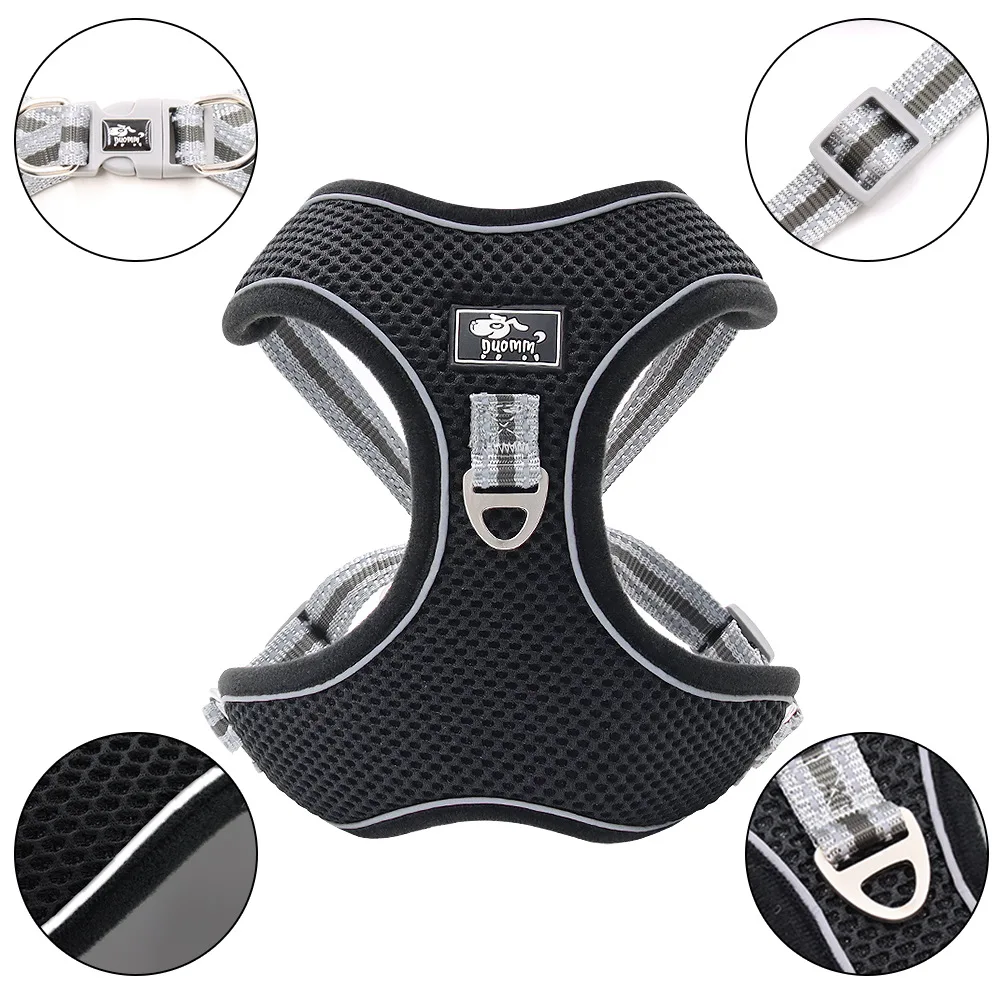 Polyester Reflective Large Dog Harness Vest Leads Leash Adjustable Breathable Pet Harnesses No Pull For French Bulldog Stuff | Дом и сад