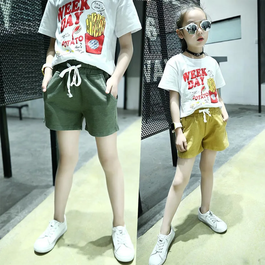 Girls Pants Solid Casual Shorts Drawstring Summer For Teenage Sport Clothes 6 8 10 12 14 Year | Мать и ребенок