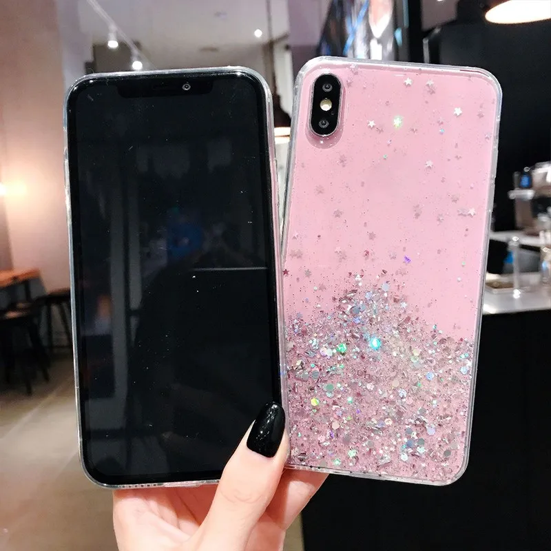 Luxury Gradient Glitter Star Phone Case For Huawei P40 P30 Pro Lite Mate 20 Iphone 7 8 11 Transparent Soft Back Cover | Мобильные