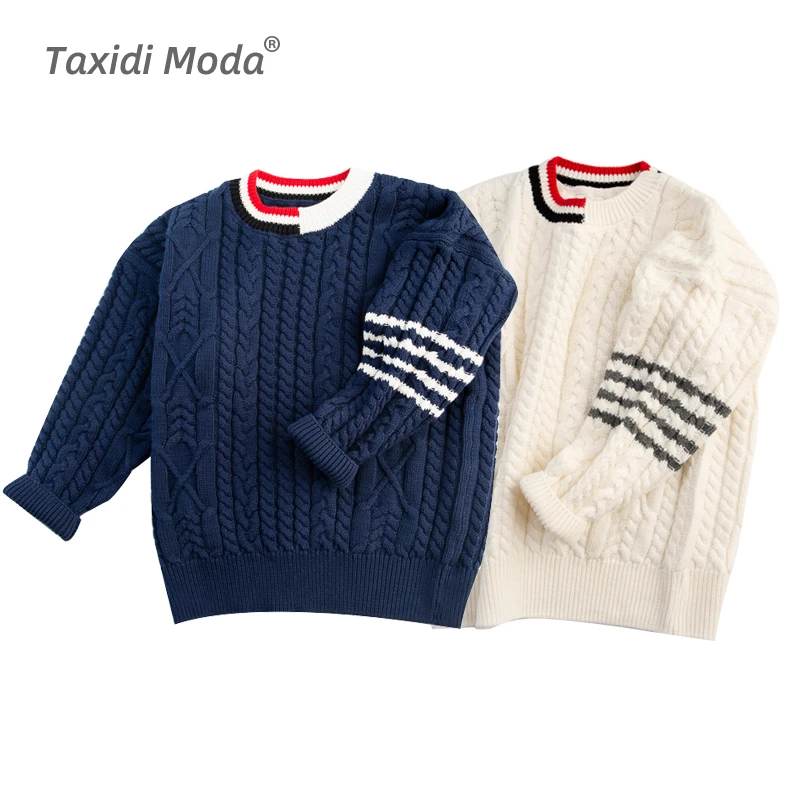 

Taxidi Moda 3-7T 2021 Winter 100% Cotton Thick Warm Stripe Blue Children Sweater Baby Girl Pullover For Kids Knitted Jumper 2001