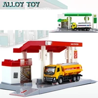 petrol station model toys with tank truck die cast car oil station gas station greenorange box packing