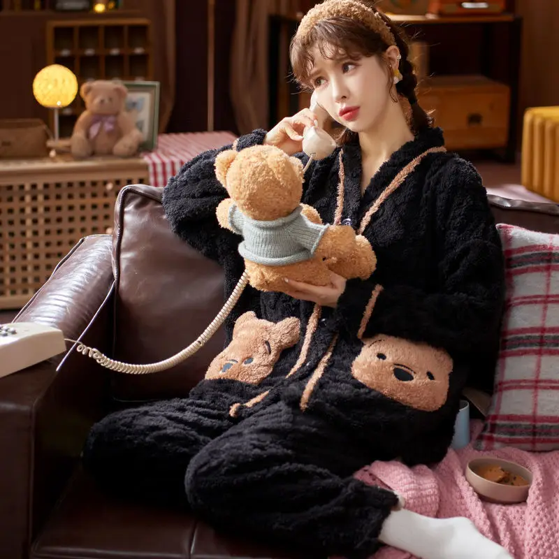 Autumn Winter Long-sleeved Pijamas Female Winter Thickening Sweet Cute Version The Pajamas Set Sleepwear Women Pajama Woman