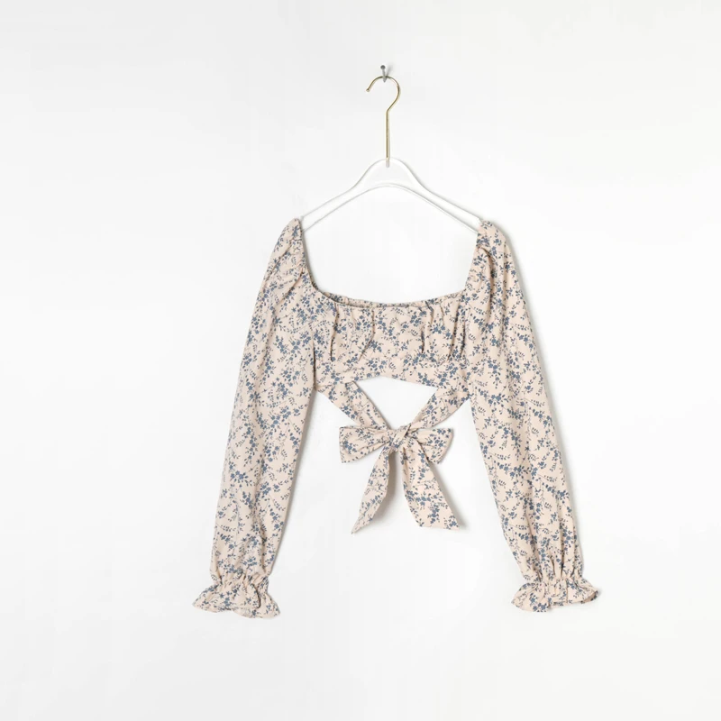 Летняя женская повседневная короткая рубашка с принтом квадратным воротником