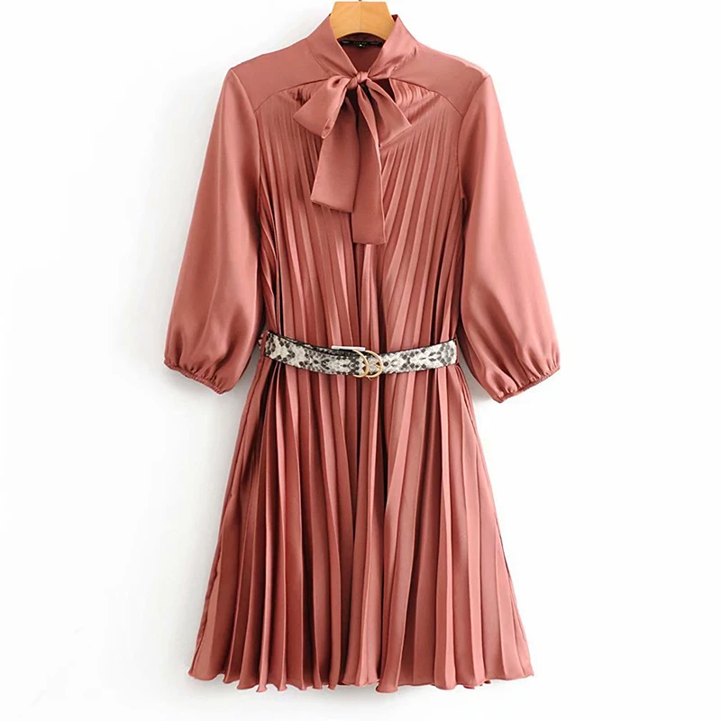 Женское плиссированное платье-водолазка ZA однотонное платье с