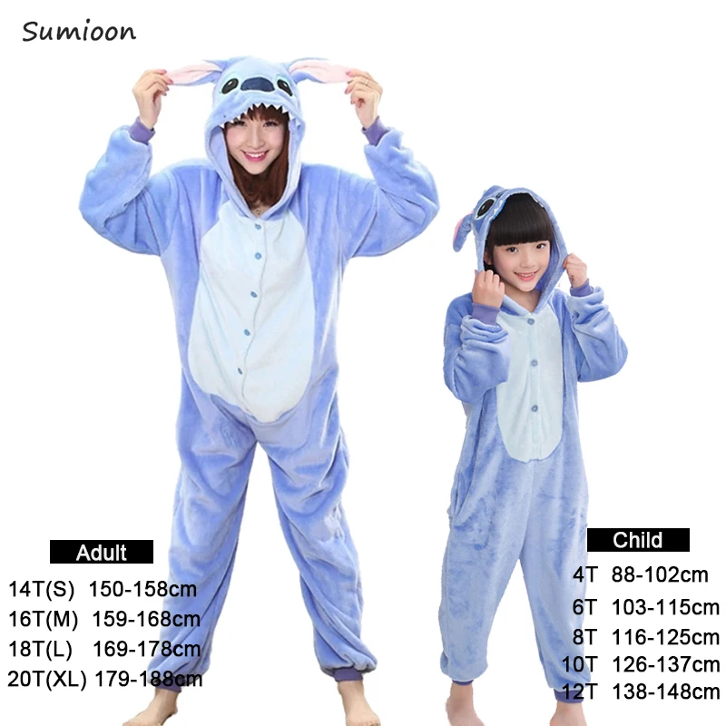 Blue stitch Kigurumi/пижамы для взрослых с изображением животных единорога; женские и мужские зимние фланелевые пижамы унисекс для мальчиков и девочек с изображением панды; пижамы с единорогом - Цвет: Blue stitch