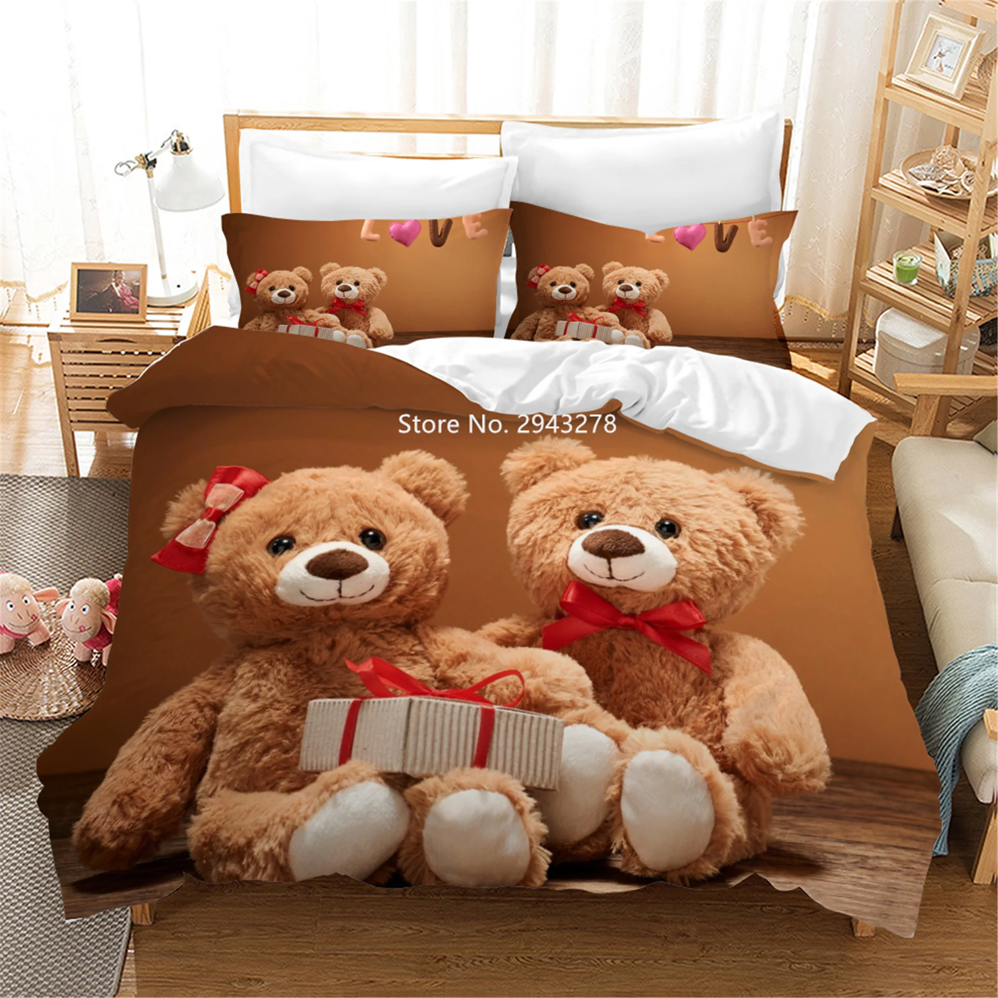 

Cute Teddy Bear Series Design Cartoon Duvet Quilt Cover Pillowcase Bedding Set Adult Children Bedroom Decoration Home Textile
