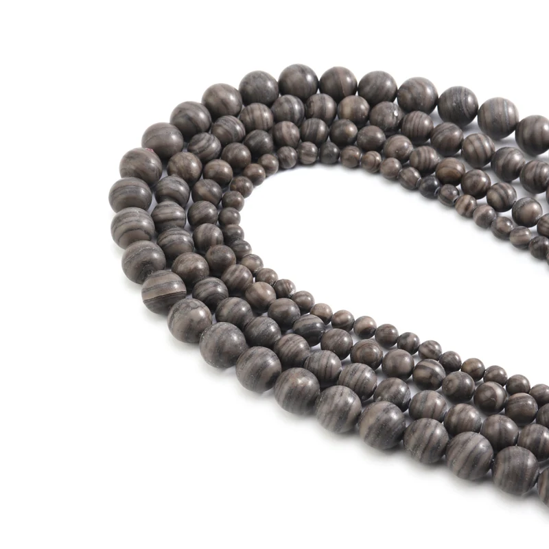 

Xinyao Smooth Black Wood Grain Natural Stone Beads Round Loose Beads for Jewelry Making Bracelet