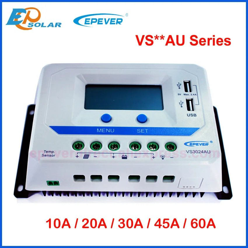 

EPever PWM 10A/20A/30A/45A/60A Solar Charge Controller VS-AU Series Backlight LCD Dual USB PV Charger Regulator for Solar Home