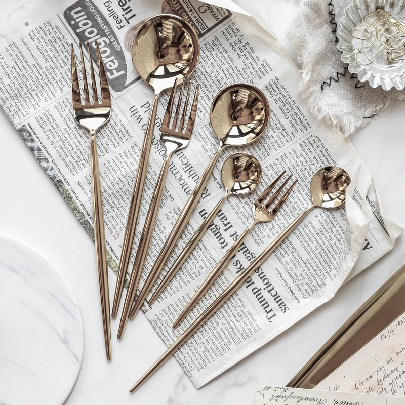 High Quality Gold Cutlery Set Stainless Steel Portable Dinnerware Set Mirror Polishing Food Steak Fork Spoon Knife Chopstick 1pc