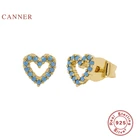 Женские серьги-гвоздики CANNER, серьги из настоящего серебра 925 пробы с бирюзой в форме сердца, Ювелирное Украшение с цирконием
