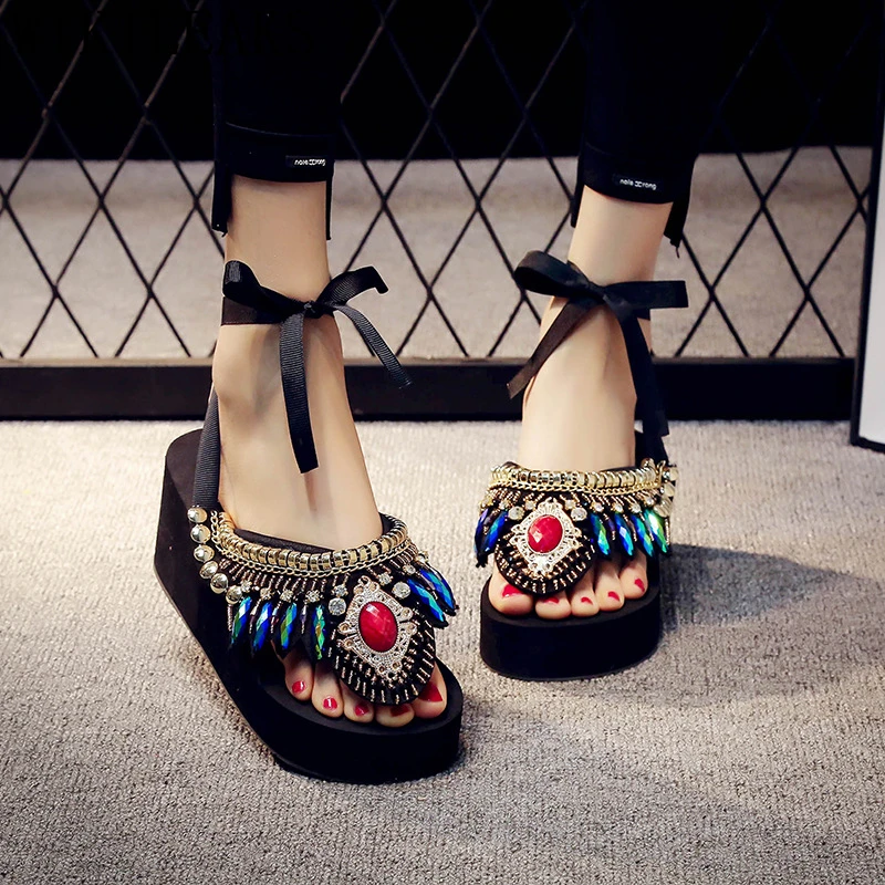 Богемные сандалии на платформе и каблуке гладиаторы сделай сам женская обувь со