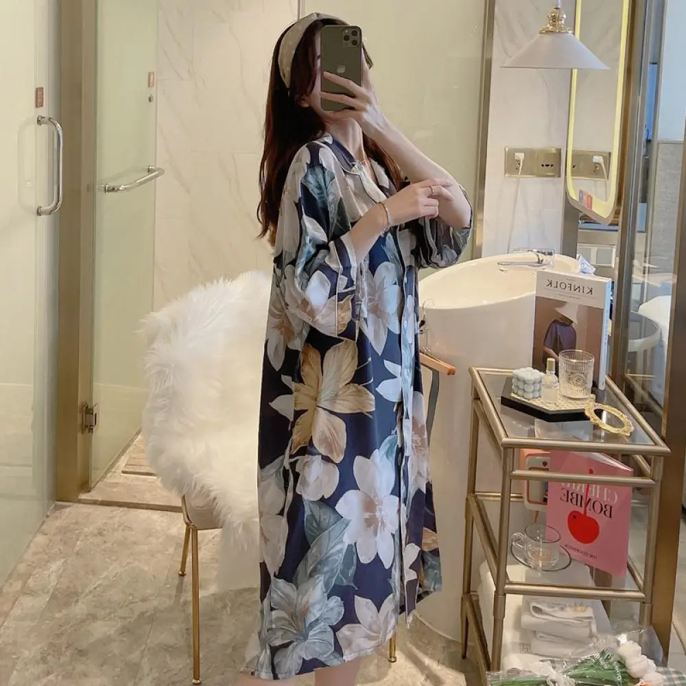 Women Sexy Nightdress Summer Thin Casual Women Shirt Nightdress Home Service Pregnant Women Can Be Worn Outside Night Skirts Dre