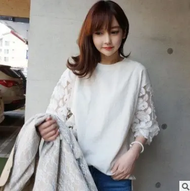

2019 summer new round neck loose casual white lace T-shirt A098
