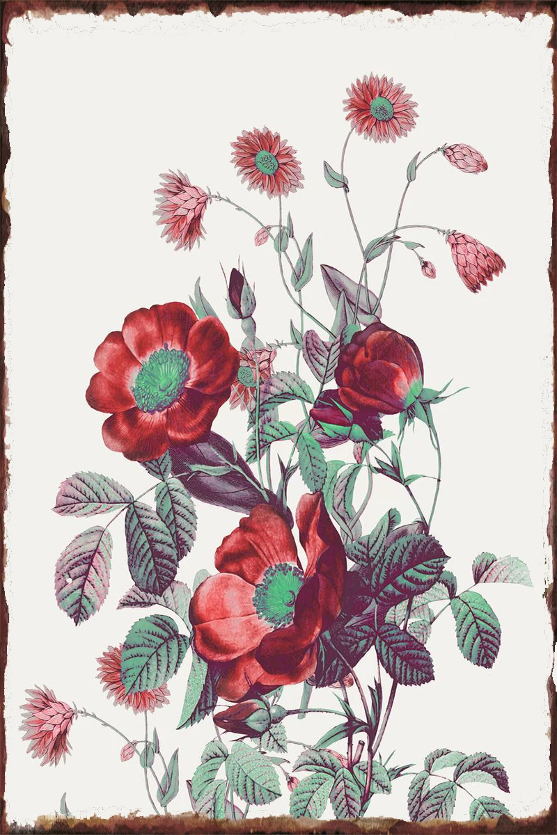 

Оловянная табличка с красными цветами, Настенный декор в стиле ретро, винтажный металлический знак для творчества, клуба, мужской пещеры, ка...