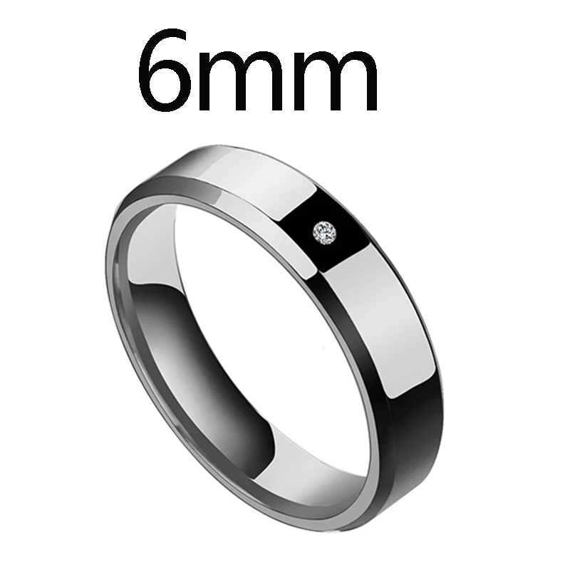 Steel 6mm crystal ELSEMODE мужское черное титановое кольцо из нержавеющей стали прямые парные кольца для влюбленных для женщин - Цвет основного камня: Steel 6mm crystal