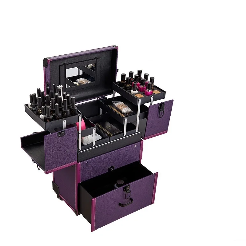 

New Nail tattoo Rolling luggage bag girl high-end multi-function trolley suitcase Women multi-layer large-capacity cosmetic case