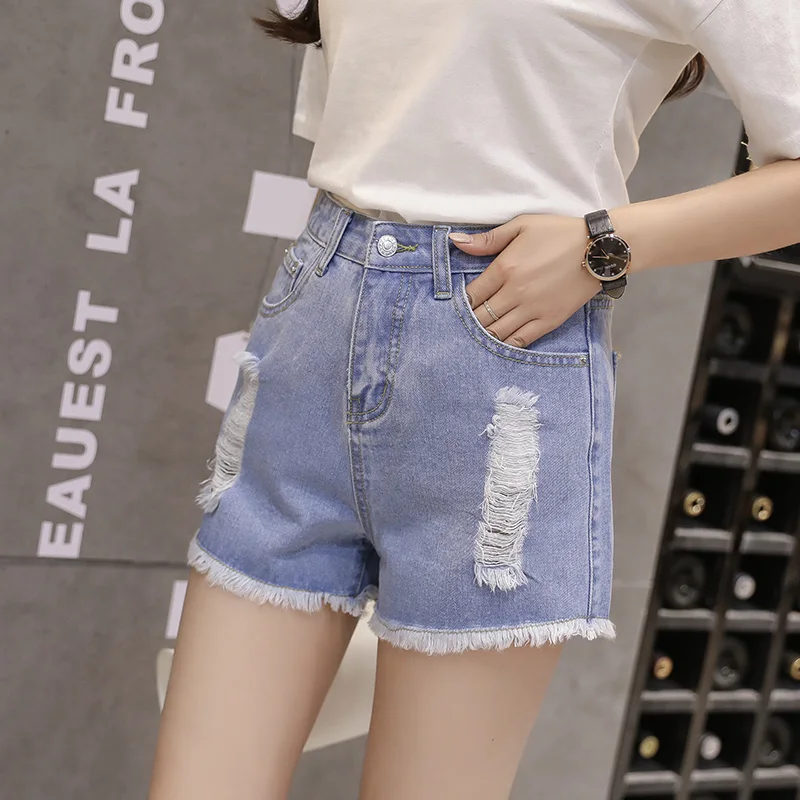 Блестящие свободные джинсовые шорты с высокой талией летние популярные брюки